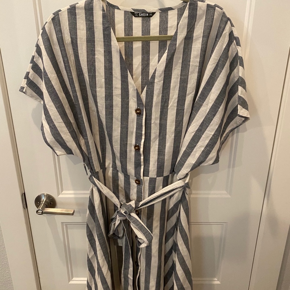 Blue and White Striped Dress